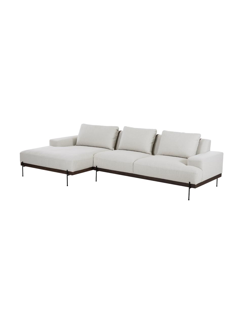 Sofa narożna z metalowymi nogami Brooks, Tapicerka: poliester Tapicerka nie j, Stelaż: lite drewno sosnowe z cer, Nogi: metal malowany proszkowo, Jasnobeżowa tkanina, S 315 x G 148 cm, lewostronna