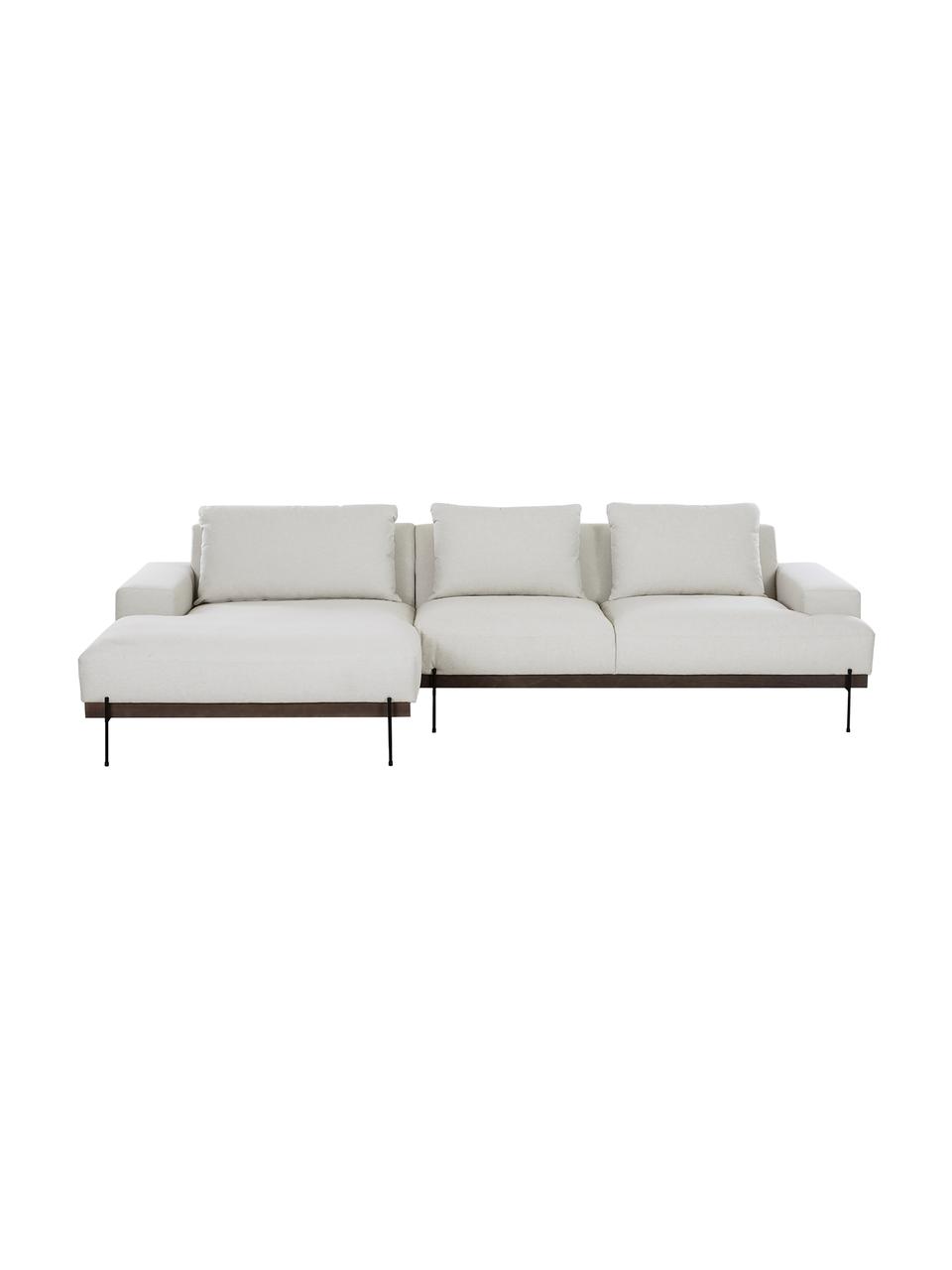 Canapé d'angle avec pieds en métal Brooks, Tissu beige, larg. 315 x prof. 148 cm, méridienne à gauche