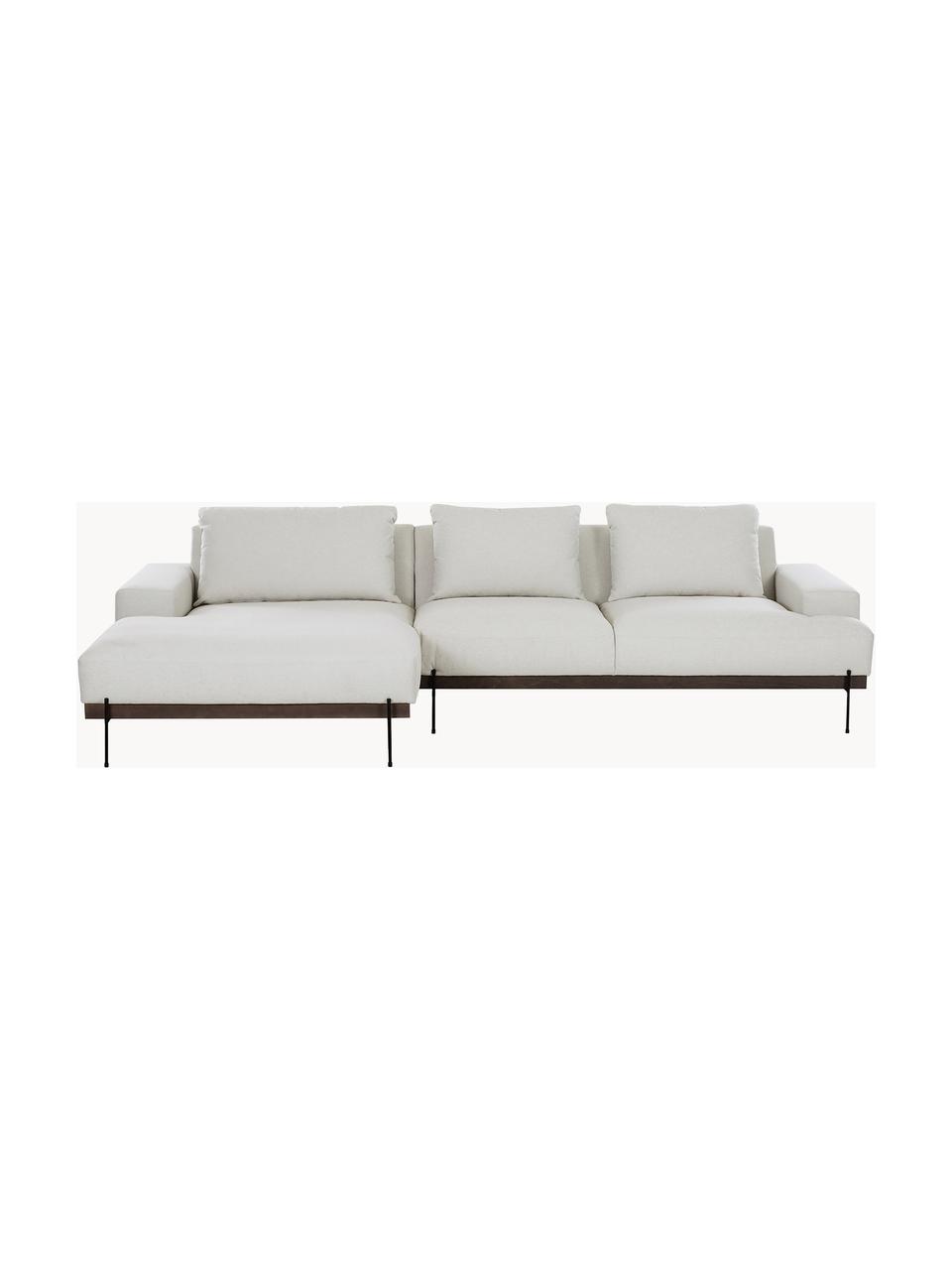 Sofa narożna z metalowymi nogami Brooks, Tapicerka: poliester Tapicerka nie j, Stelaż: lite drewno sosnowe z cer, Nogi: metal malowany proszkowo, Jasnobeżowa tkanina, S 315 x G 148 cm, lewostronna