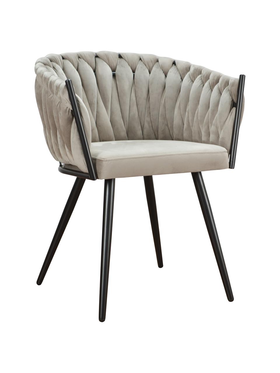 Sametová židle s područkami Larissa, Béžová Nohy: černá, Š 63 cm, H 55 cm