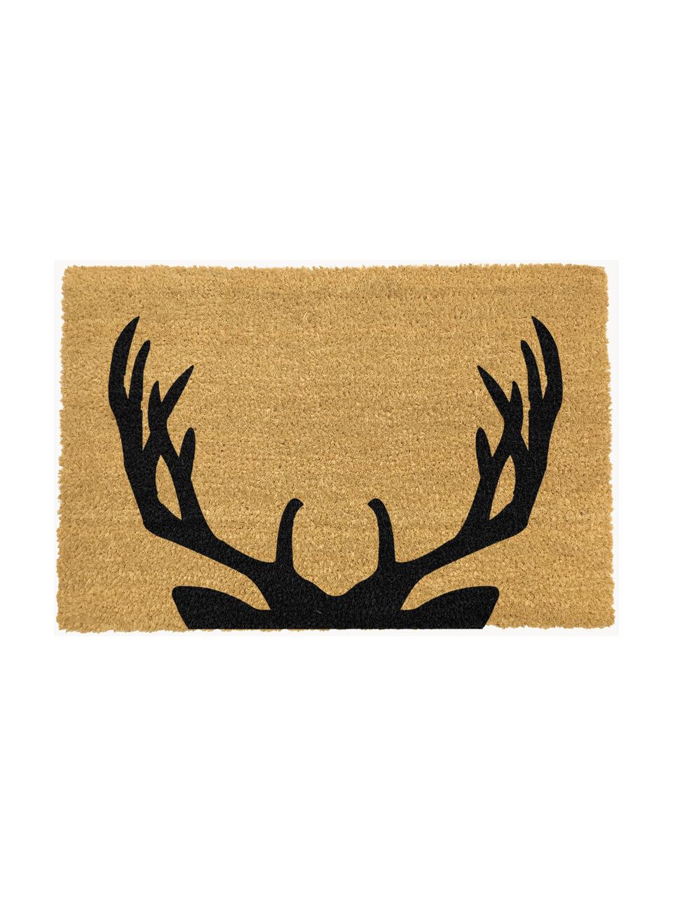 Felpudo Stag, Parte superior: fibras de coco, Reverso: PVC, Marrón claro, negro, An 40 x L 60 cm