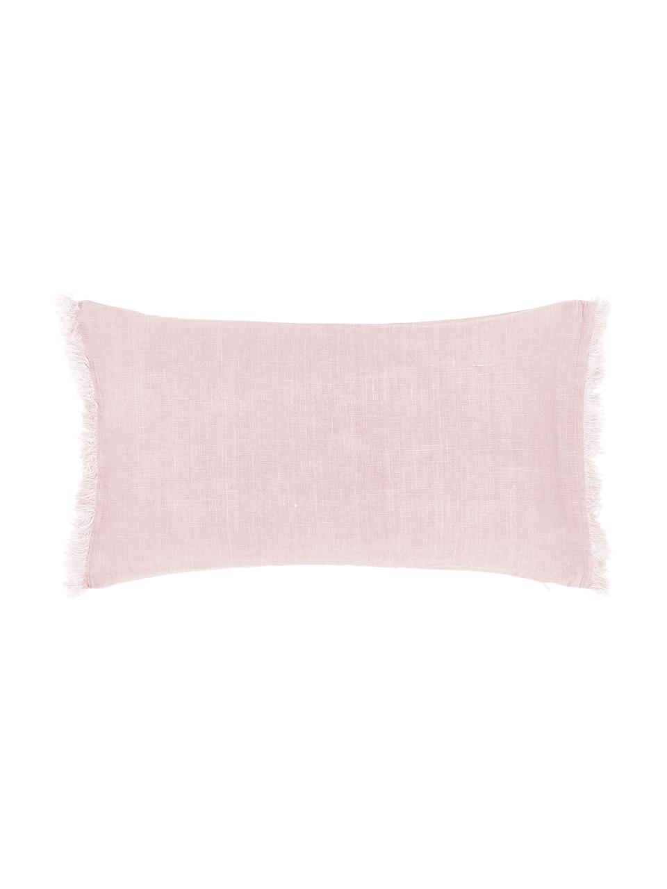 Linnen kussenhoes Luana in roze met franjes, 100% linnen, Oudroze, 30 x 50 cm