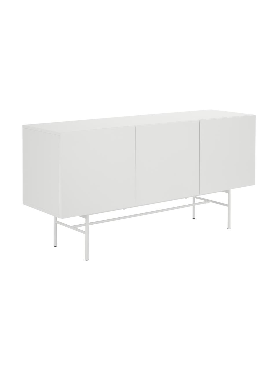 Credenza moderna bianca con ante Anders, Piedini: metallo verniciato a polv, Bianco, Larg. 160 x Alt. 80 cm