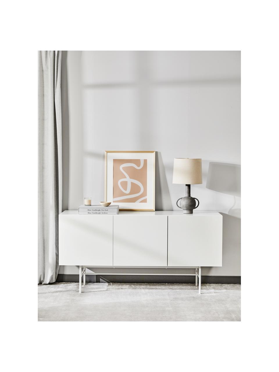 Credenza moderna bianca con ante Anders, Piedini: metallo verniciato a polv, Bianco, Larg. 160 x Alt. 80 cm