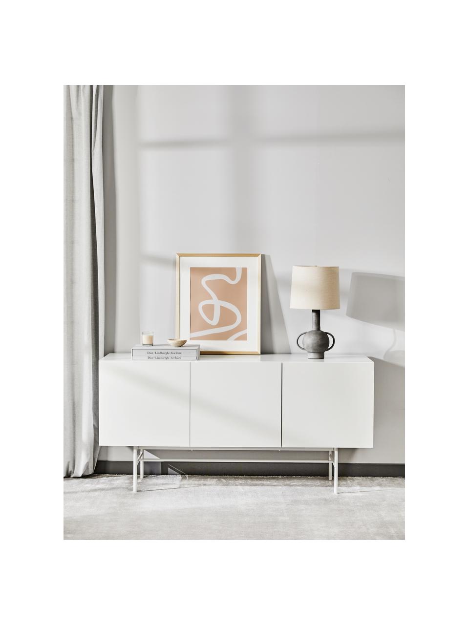 Modern dressoir Anders met 3 deuren in wit, Frame: gelakt MDF, Poten: gepoedercoat metaal, Wit, B 160 cm x H 80 cm