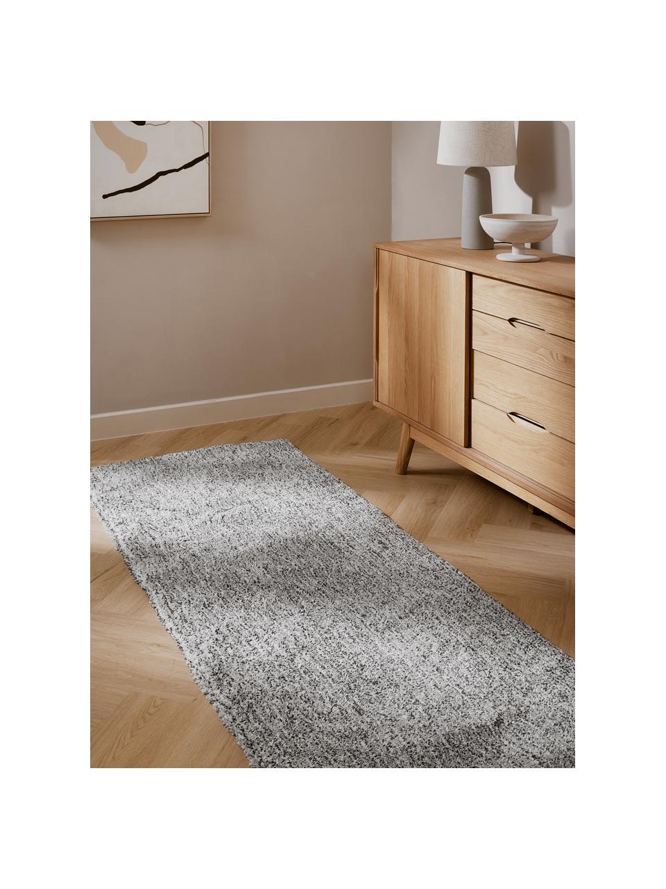 Tapis de couloir moelleux à poils longs gris Marsha, Gris, blanc, larg. 80 x long. 200 cm