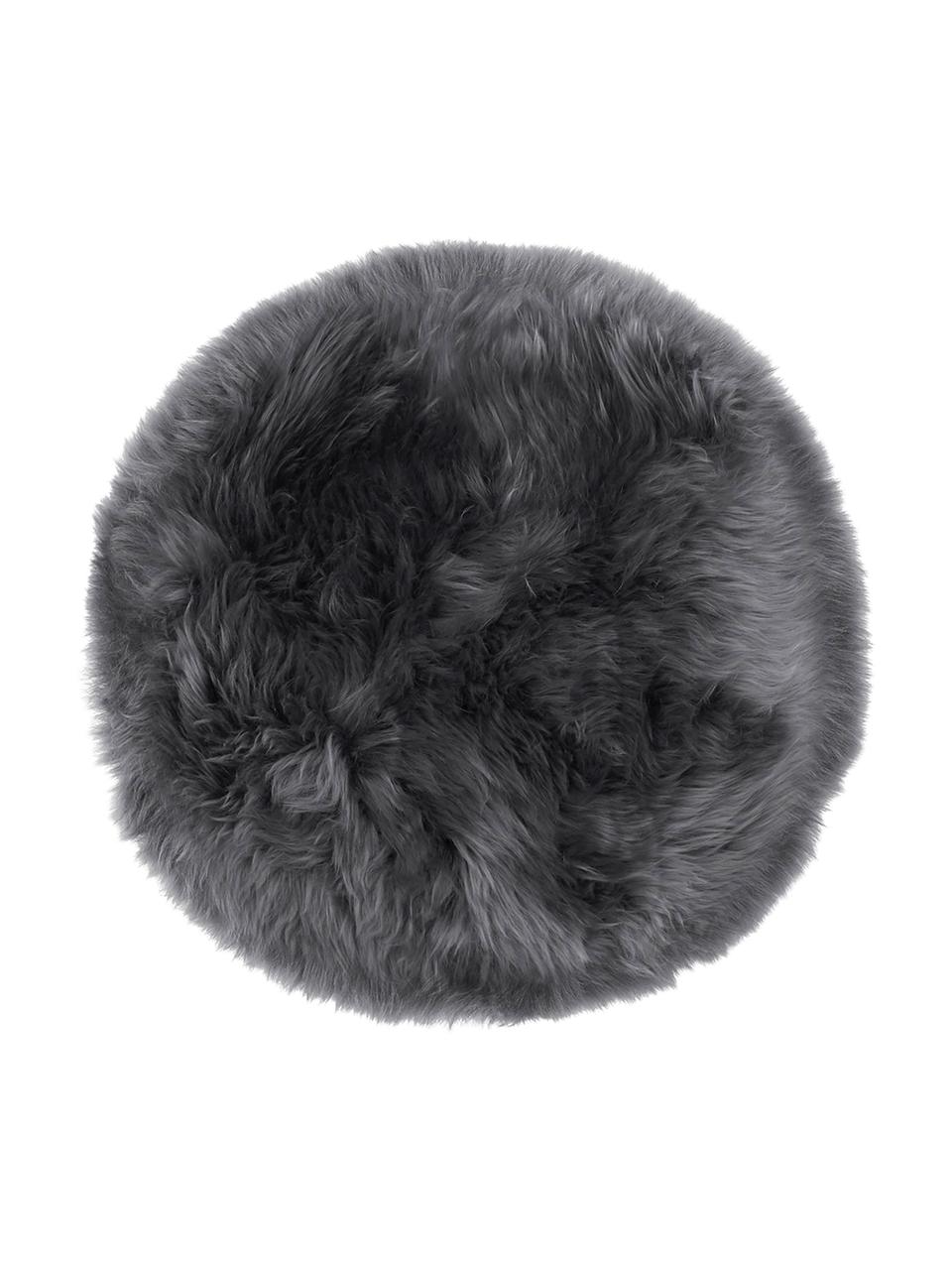Okrągła nakładka na siedzisko ze skóry owczej Oslo, proste włosie, Ciemny szary, Ø 37 cm