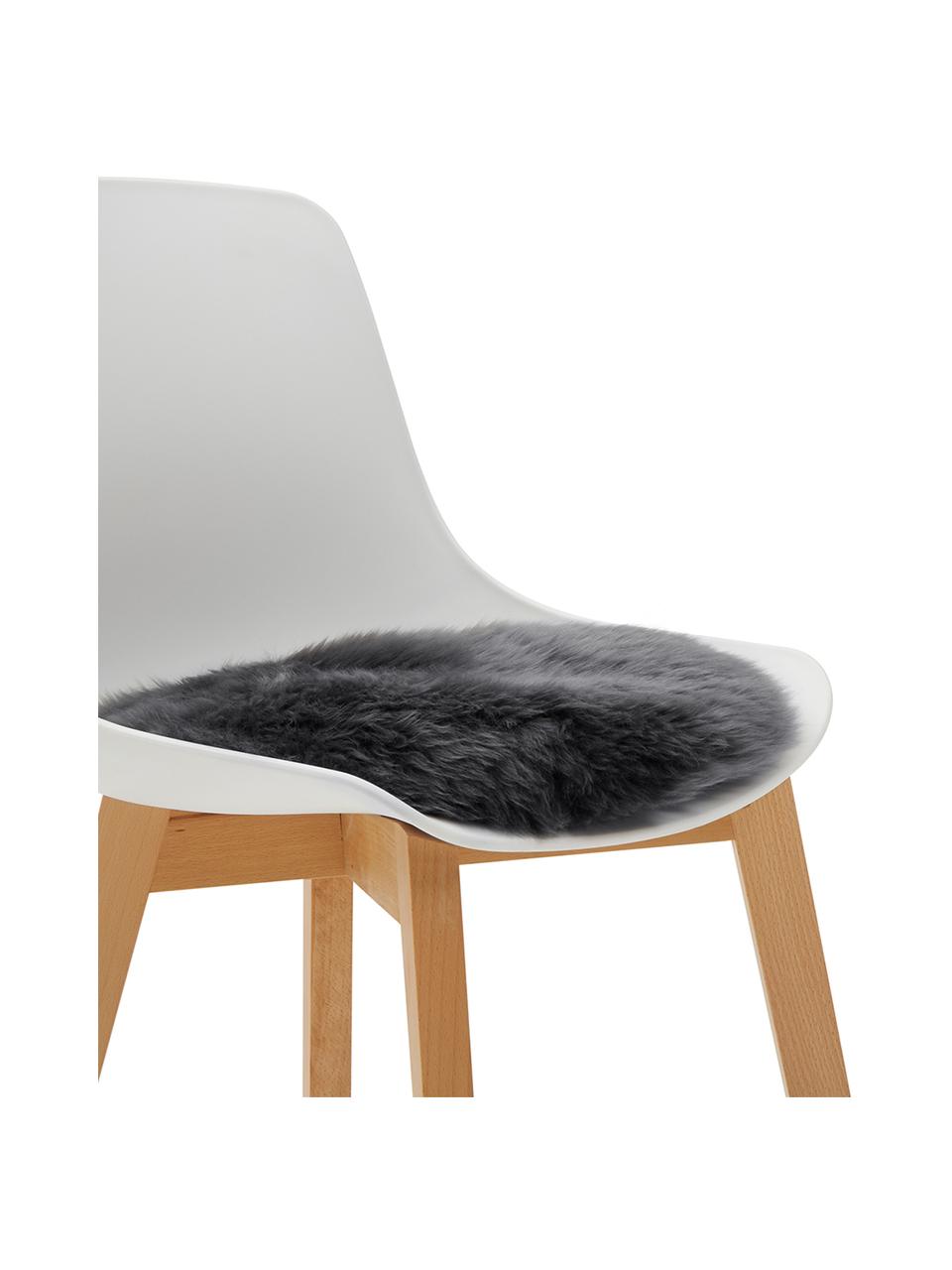 Cuscino sedia rotondo in pelle di pecora liscia Oslo, Retro: 100% pelle rivestita senz, Grigio scuro, Ø 37 cm