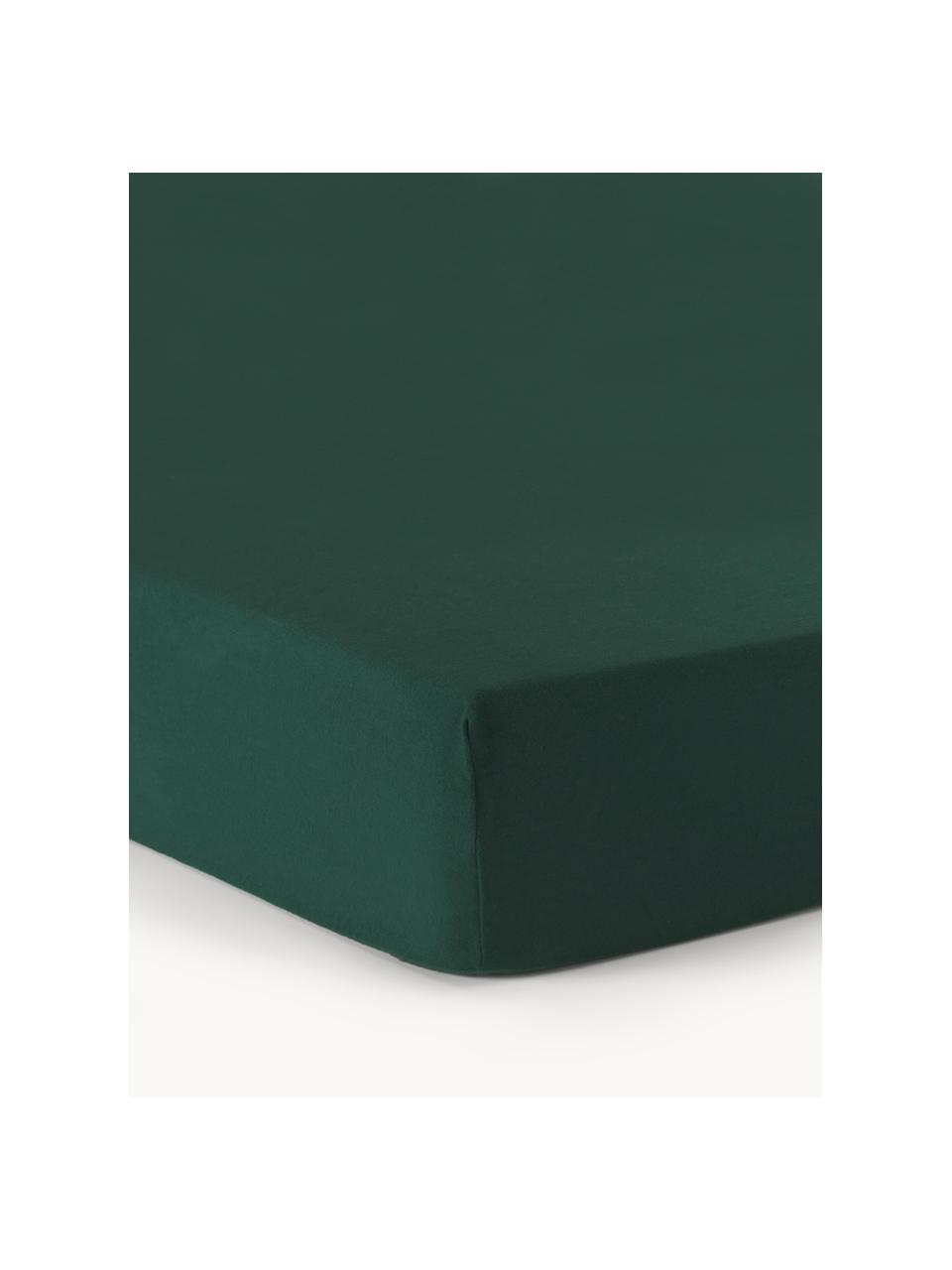 Sábana bajera cubrecolchón de franela Biba, Verde oscuro, Cama 200 cm (200 x 200 x 15 cm)