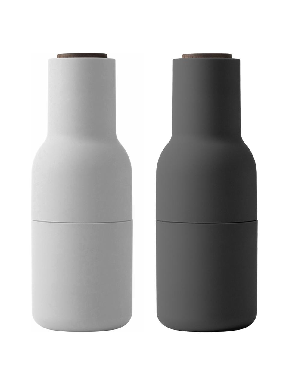 Set 2 macina spezie color antracite/grigio chiaro con tappo in legno di noce Bottle Grinder, Coperchio: legno di noce, Antracite, bianco, Ø 8 x Alt. 21 cm