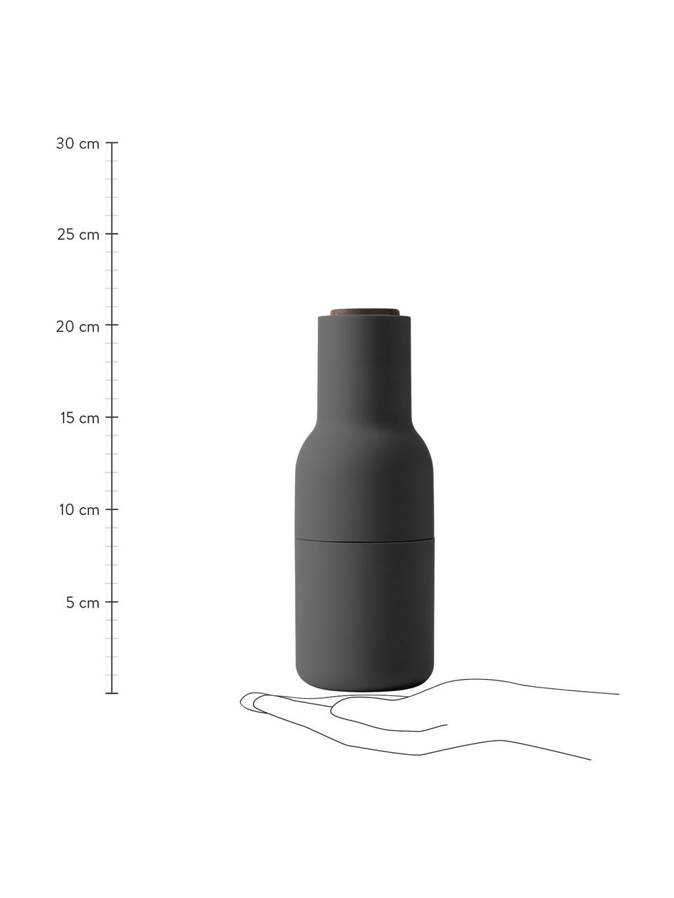Design zout- & pepermolen Bottle Grinder met walnoothouten dop, Frame: kunststof, Deksel: walnoothout, Antraciet, wit, Ø 8 x H 21 cm