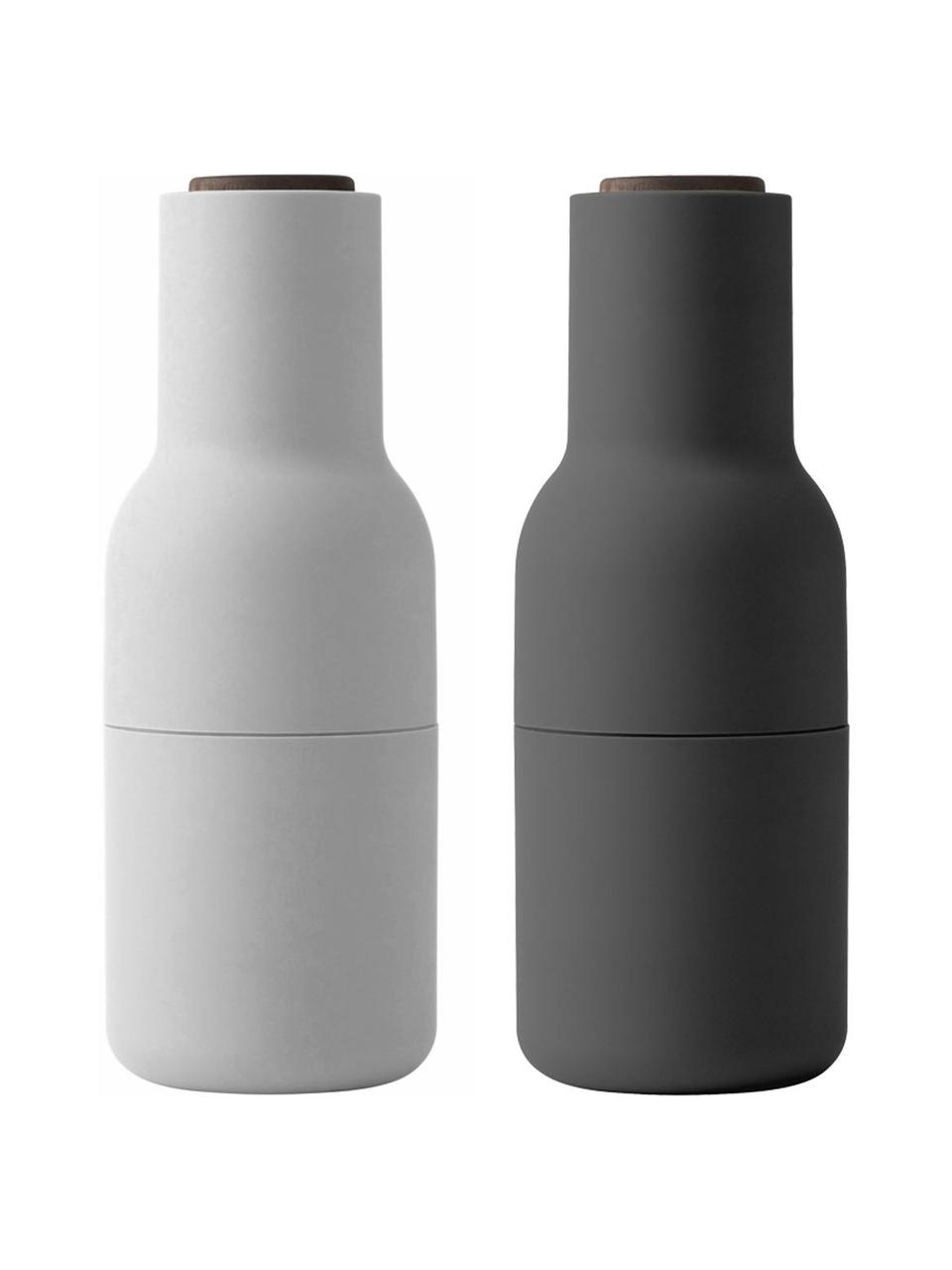 Sada designových mlýnků na sůl a pepř s víčkem z ořechového dřeva Bottle Grinder, 2 díly, Antracitová, světle šedá, ořechové dřevo, Ø 8 cm, V 21 cm