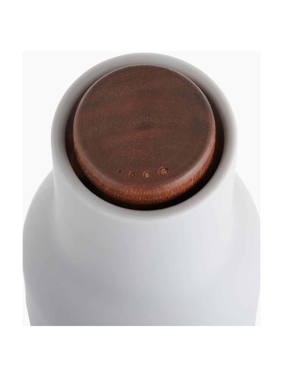 Salero y pimentero de diseño Bottle Grinder, 2 uds., Estructura: plástico, Grinder: cerámica, Blanco, gris oscuro, madera de nogal, Ø 8 x Al 21 cm