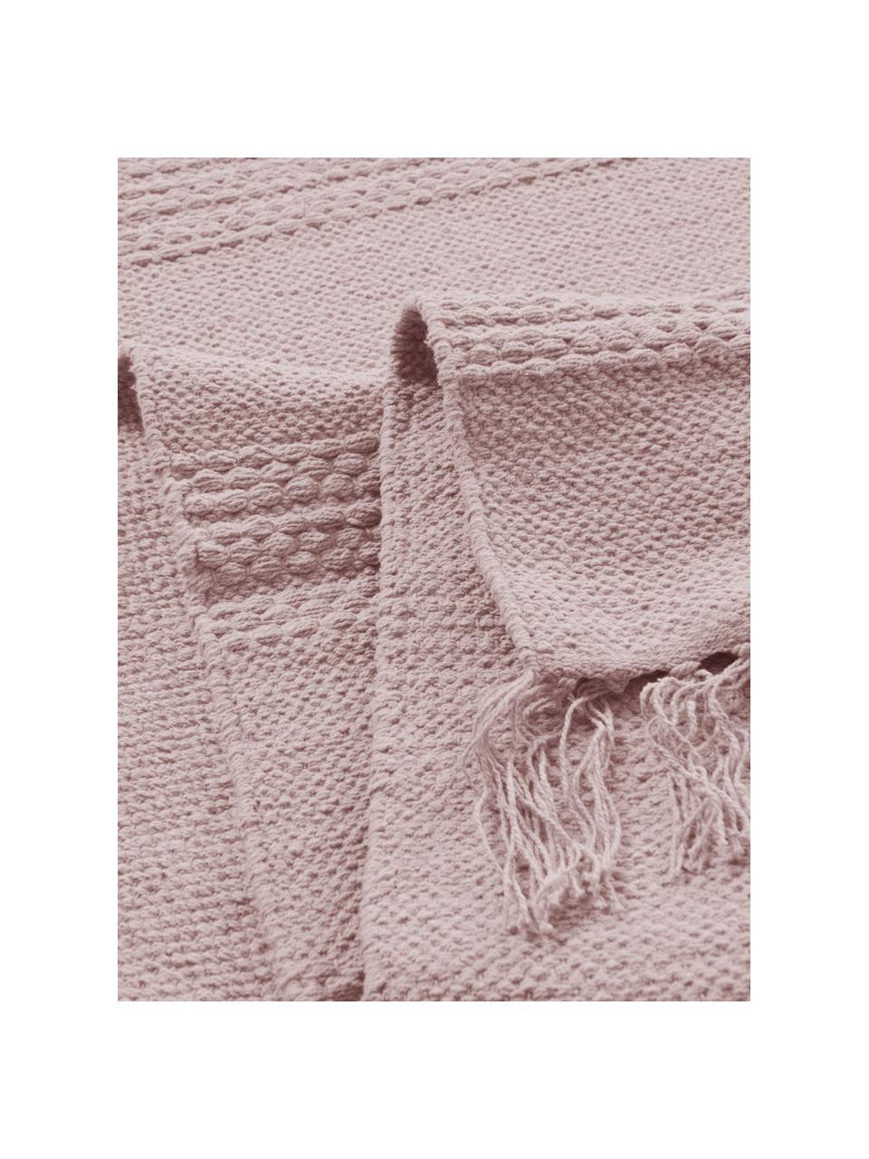 Katoenen vloerkleed Tanya met ton sur ton geweven streepstructuur en franjes, 100% katoen, Roze, B 200 x L 290 cm (maat L)