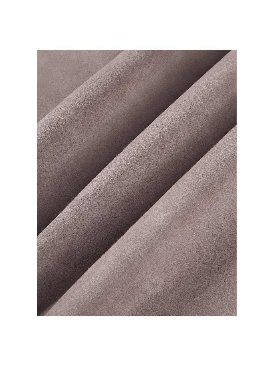 Housse de coussin en cuir avec franges Amaia, 100 % cuir, Taupe, larg. 50 x long. 50 cm