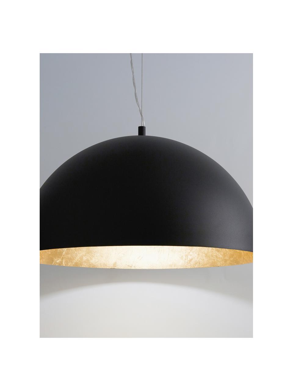 Hanglamp Brad met goudkleurige decoratie, Lampenkap: gepoedercoat metaal, Zwart, goudkleurig, Ø 53  x H 25 cm