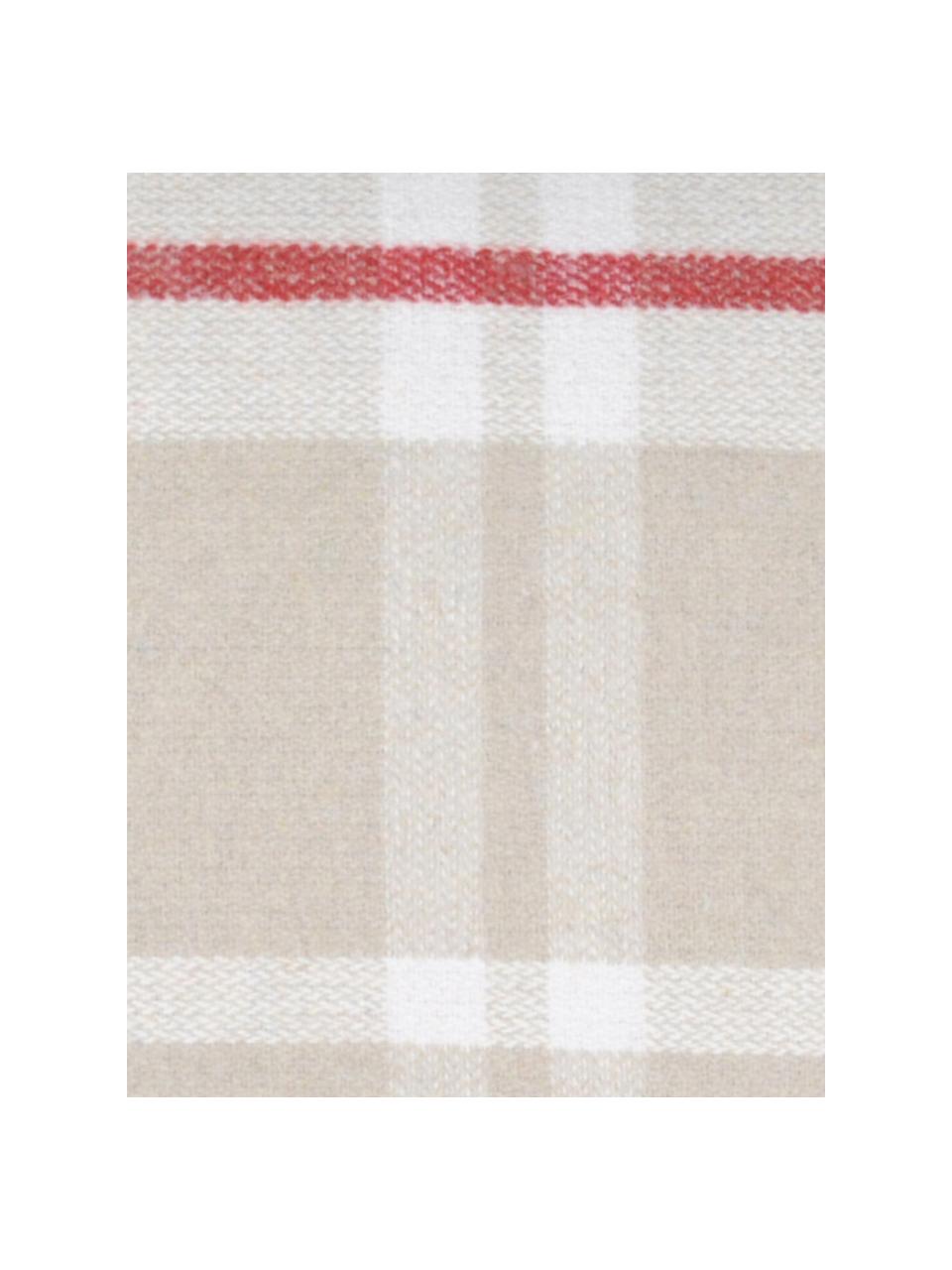 Karierte Kissenhülle Granier, 95% Polyester, 5% Wolle, Beige, Weiß, Rot, 40 x 40 cm