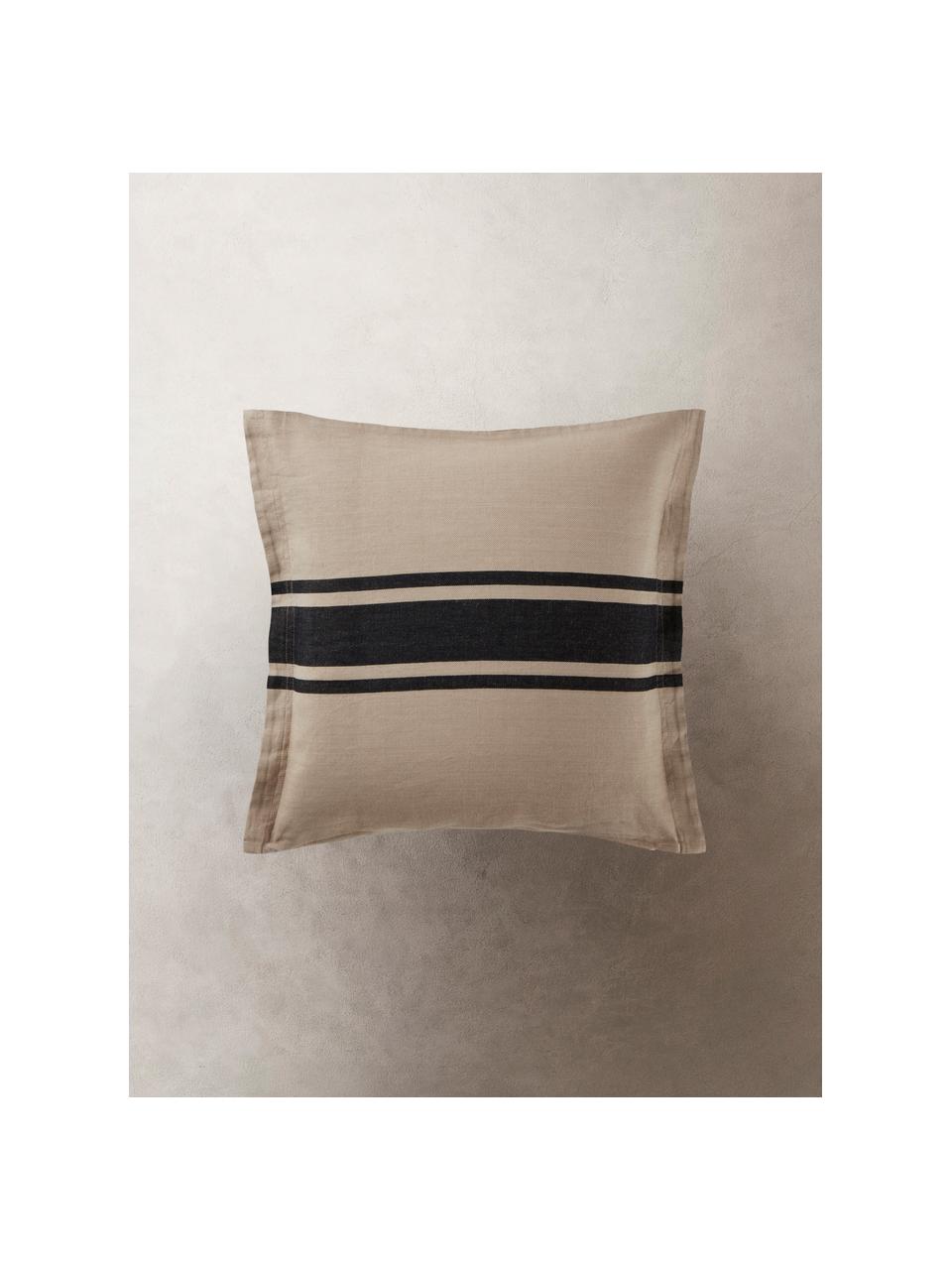 Poszewka na poduszkę z bawełny i lnu Almo, 60% bawełna, 40% len, Beżowy, czarny, S 50 x D 50 cm