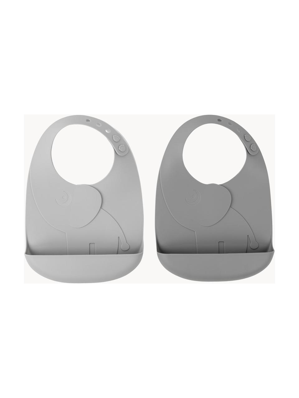 Set de baberos de silicona Peekaboo, 2 uds., 100% silicona de calidad alimentaria, Gris claro, gris, An 19 x L 27 cm