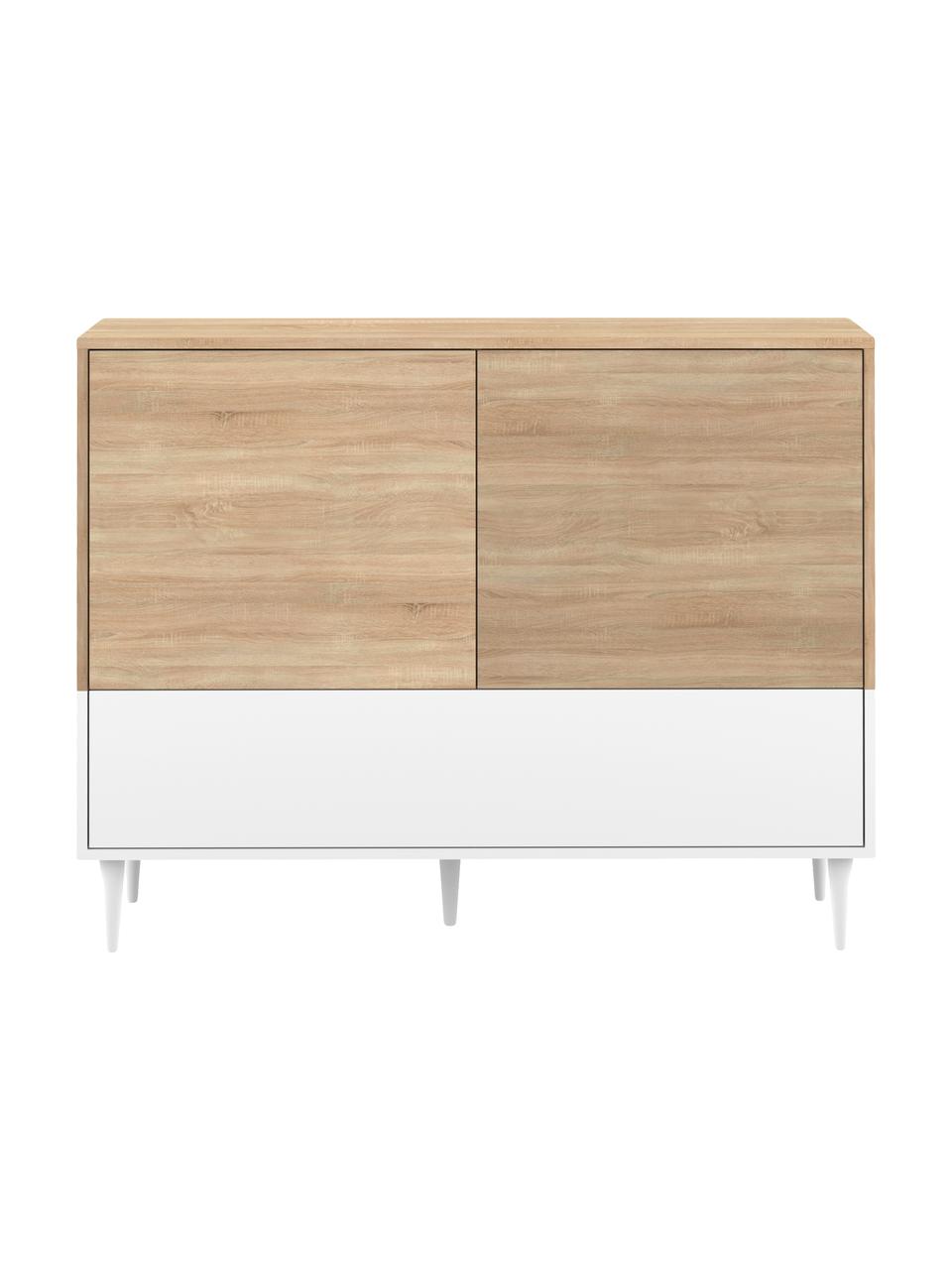 Sideboard Horizon im Skandi Design, Korpus: Spanplatte, melaminbeschi, Eichenholz, Weiss, 120 x 95 cm