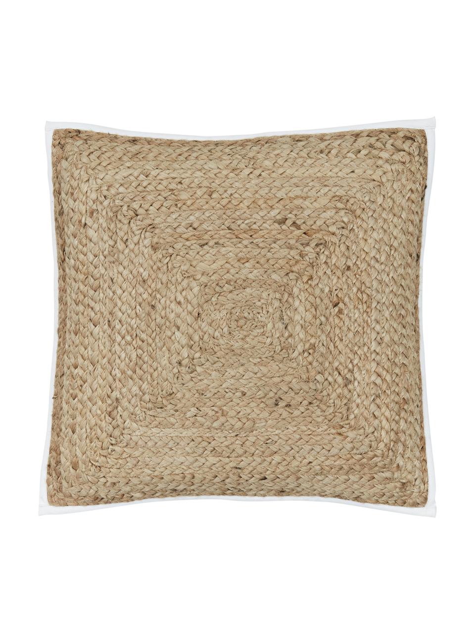 Funda de cojín de yute Justina, Parte superior: yute, Parte trasera: algodón, Marrón, An 45 x L 45 cm