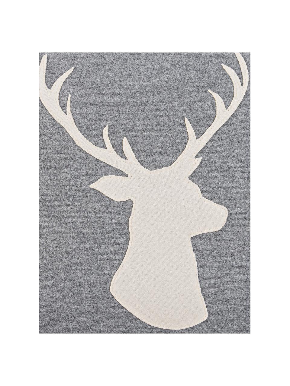 Housse de coussin 45x45 tête de cerf Deer, 100 % polyester, Gris, blanc, larg. 45 x long. 45 cm