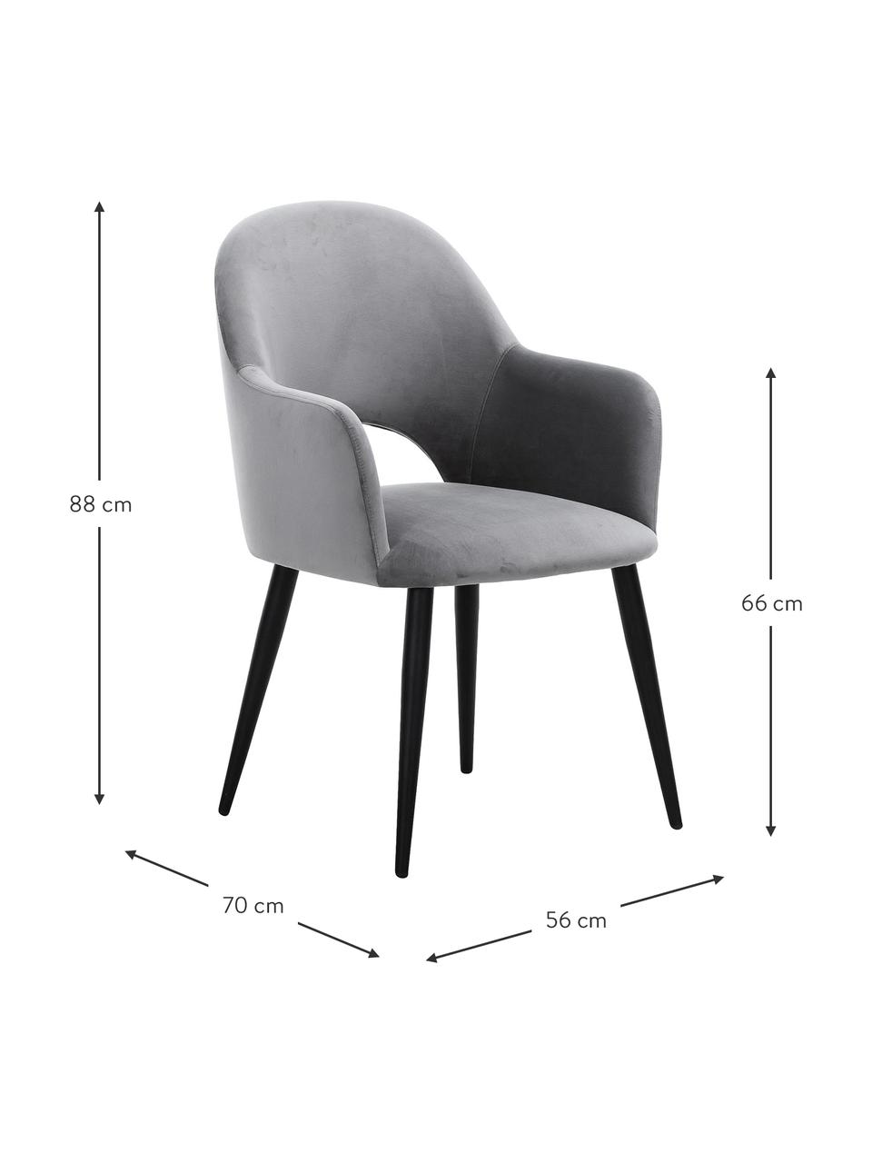 Zamatová stolička s opierkami Rachel, Zamat oceľovosivá, nohy čierna, Š 56 x H 70 cm