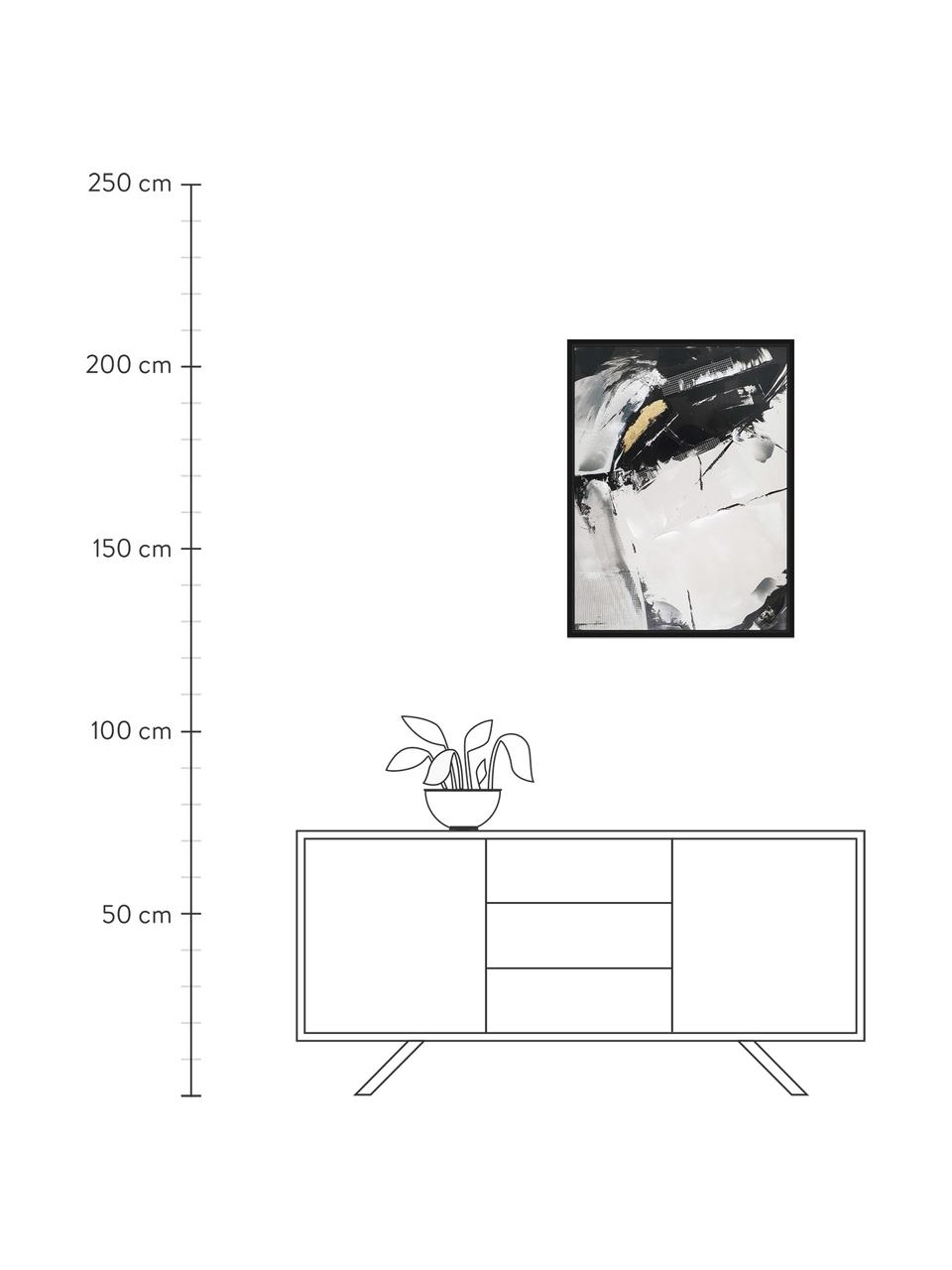 Tableau sur toile encadré Tranquillizing, Noir, blanc, or, larg. 62 x long. 82 cm
