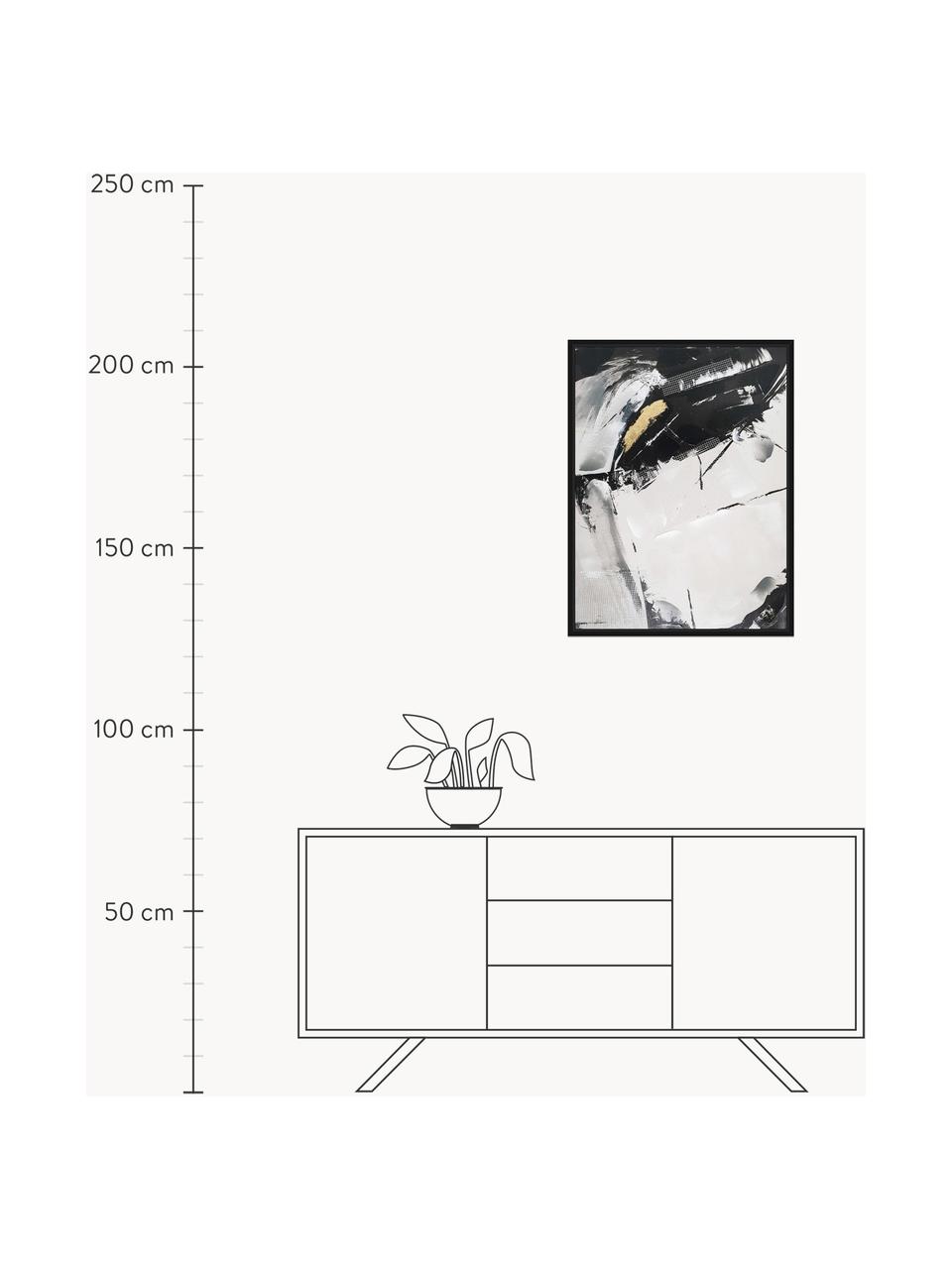 Ingelijste canvasdoek Tranquillizing, Lijst: hout, Zwart, wit, goudkleurig, B 62 x H 82 cm