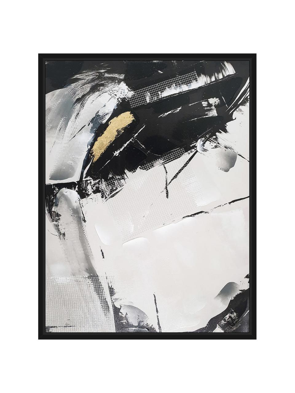 Maľba na plátne bez rámu Tranquillizing, Čierna, biela, zlatá, Š 62 x V 82 cm