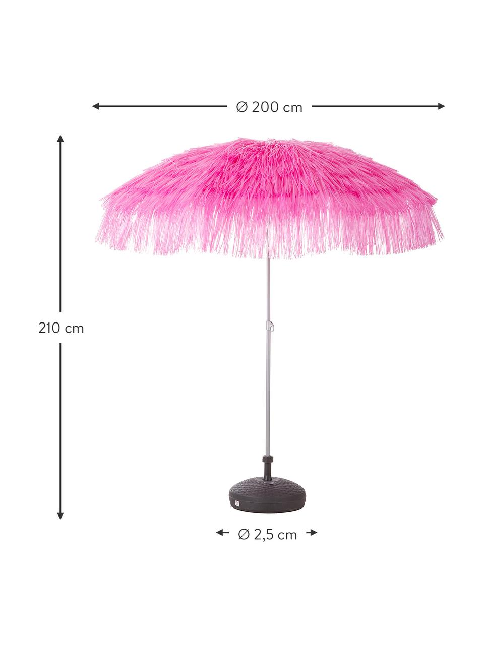 Ombrellone rosa con frange Hawaii Ø200 cm, Rivestimento: poliestere, Rosa, Ø 200 x Alt. 210 cm