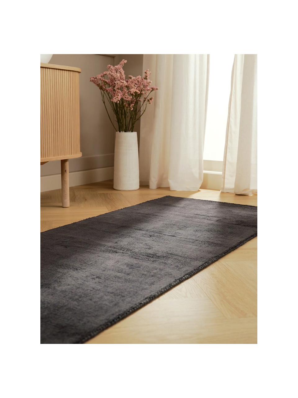 Tapis de couloir en viscose tissé main Jane, Anthracite, larg. 80 x long. 200 cm