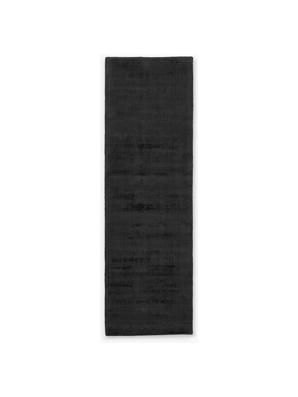 Tapis de couloir en viscose tissé main Jane, Anthracite, larg. 80 x long. 200 cm