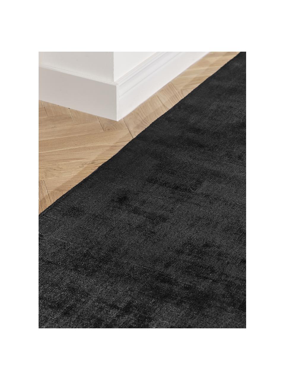 Tapis de couloir en viscose tissé main Jane, Anthracite, larg. 80 x long. 200 cm