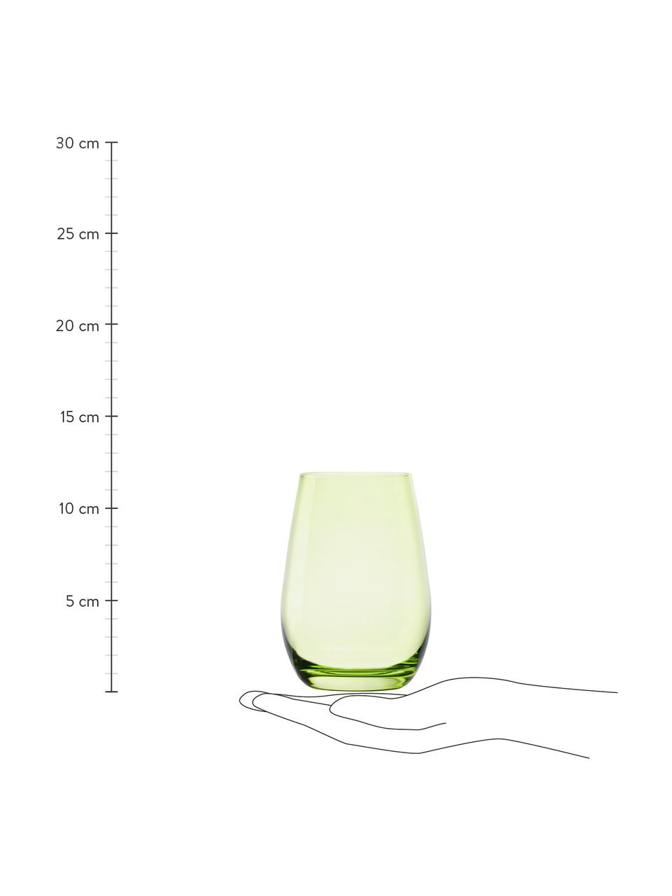 Vasos de colores Elements, 6 uds., Vidrio, Verde claro, Ø 9 x Al 12 cm, 465 ml