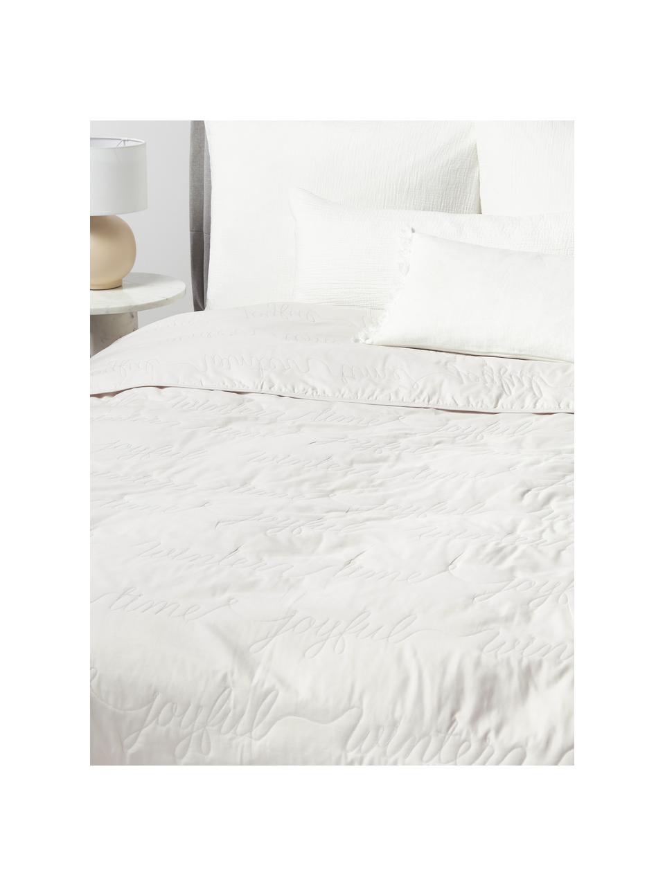 Couvre-lit en percale de coton lavé avec inscription piquée Paige, Gris clair, Larg. 230 x long. 250 (pour lits jusqu'à 180 x 200)