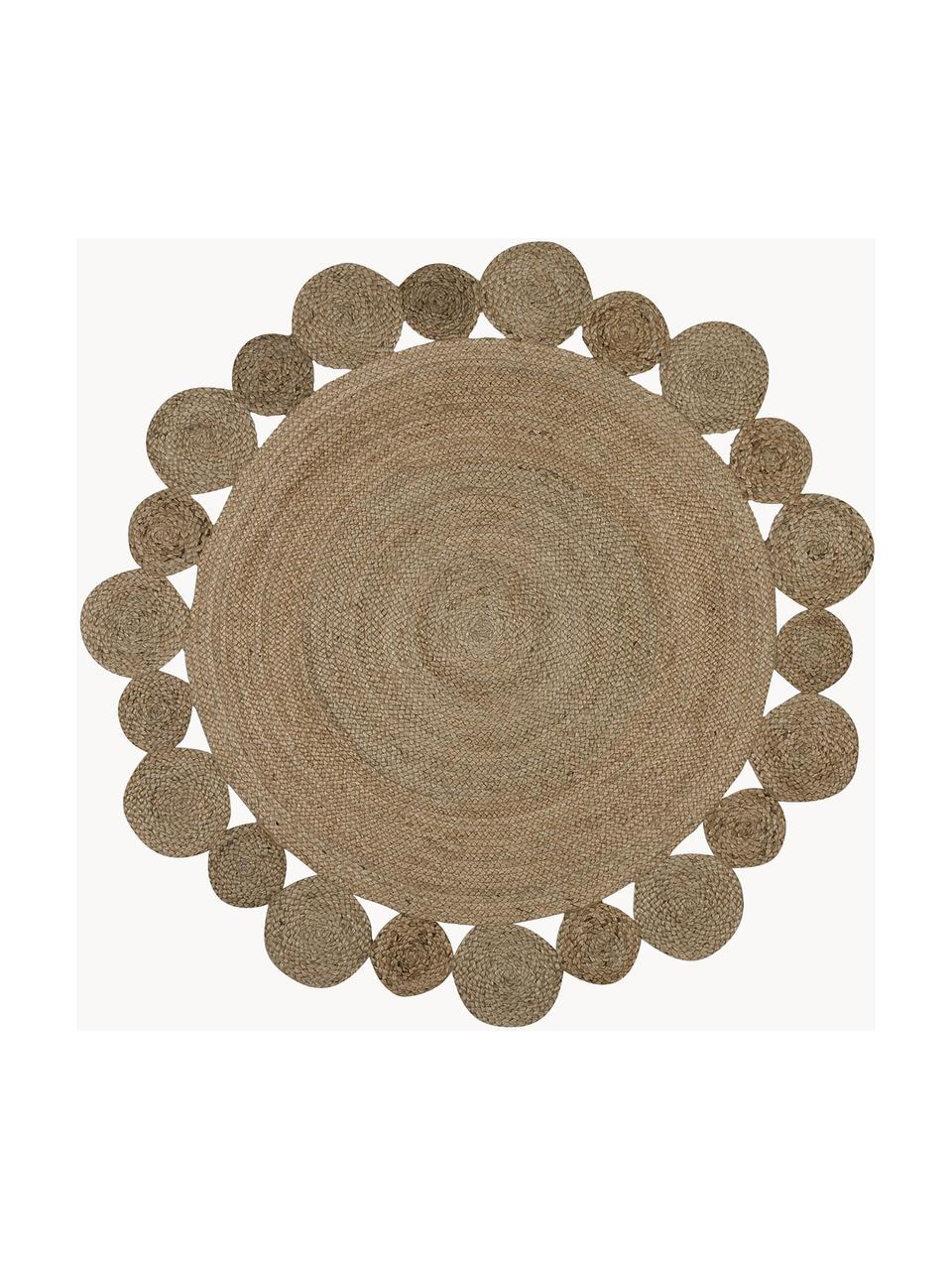 Rond juten vloerkleed. Niago, handgemaakt, 100% jute, Bruin, Ø 150 cm (maat M)