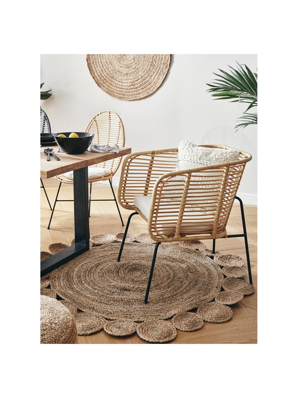 Runder Jute-Teppich Niago, handgefertigt, 100 % Jute, Braun, Ø 150 cm (Grösse M)