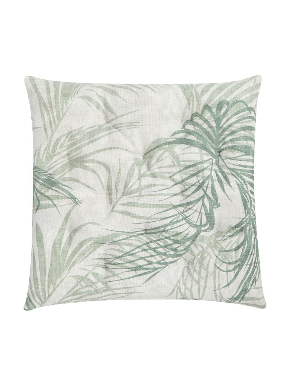 Cojín de asiento Palm Leaf, Funda: 100% algodón, Blanco crudo, verde, An 40 x L 40 cm