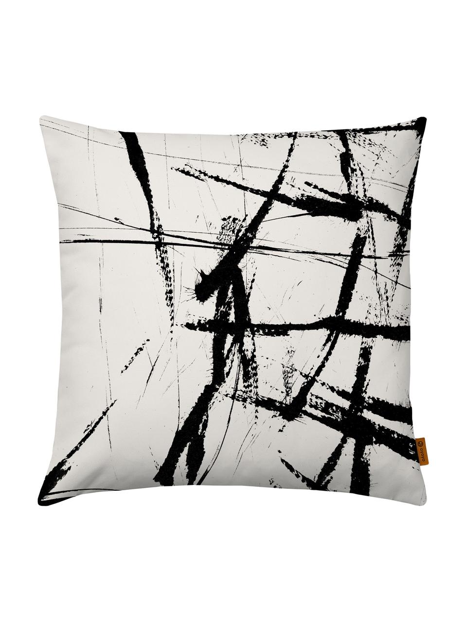 Kussenhoes Neven met abstract print in zwart/wit, Polyester, Wit met zwarte vlekken, 40 x 40 cm