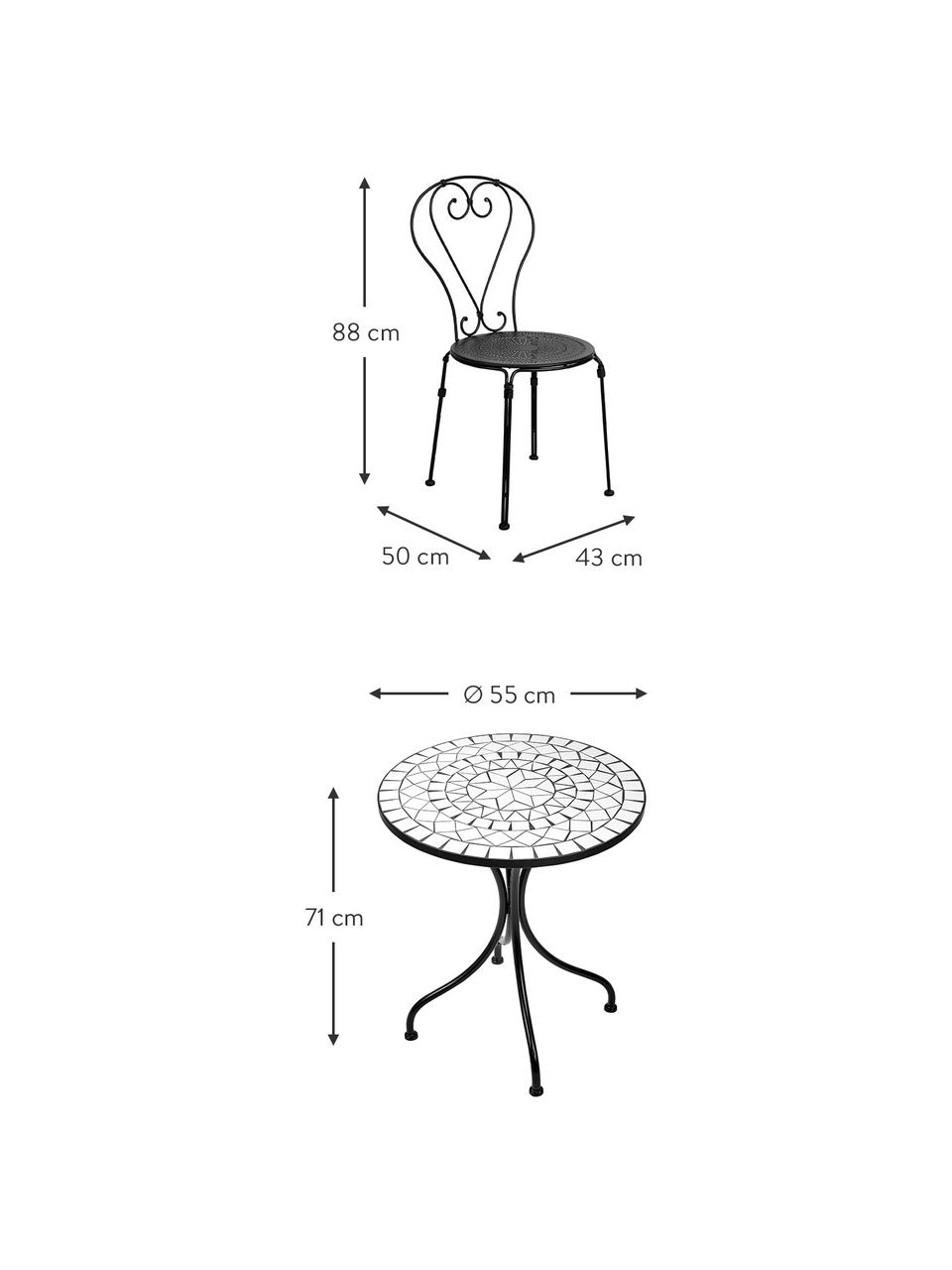 Mobilier de balcon plateau en céramique Palazzo, 3 élém., Noir, blanc, Lot de différentes tailles