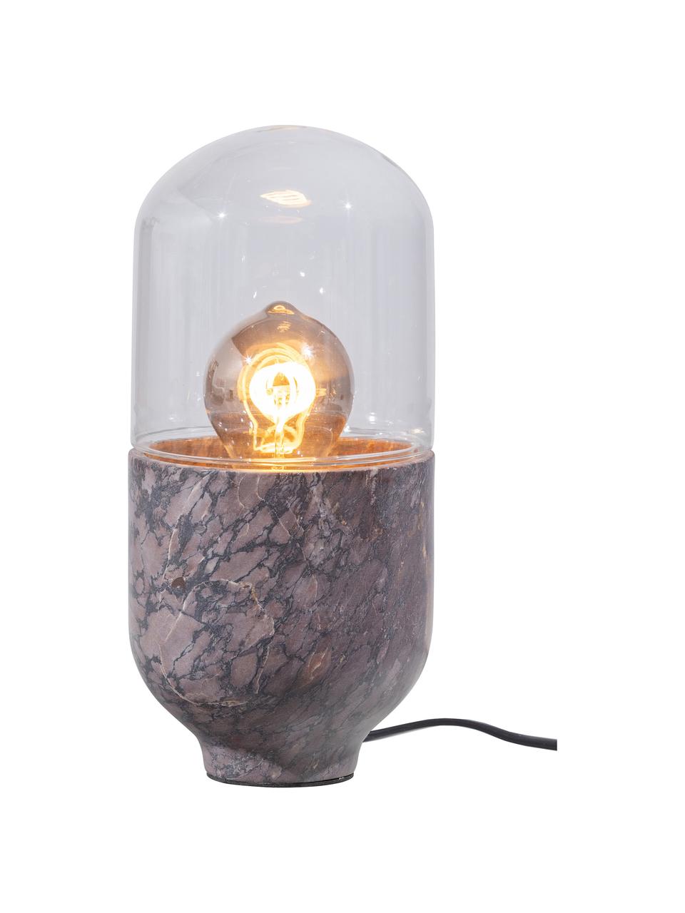 Kleine Tischlampe Asel aus Marmor, Lampenschirm: Glas, Lampenfuß: Marmor, Transparent, Taupe, marmoriert, Ø 11 x H 26 cm