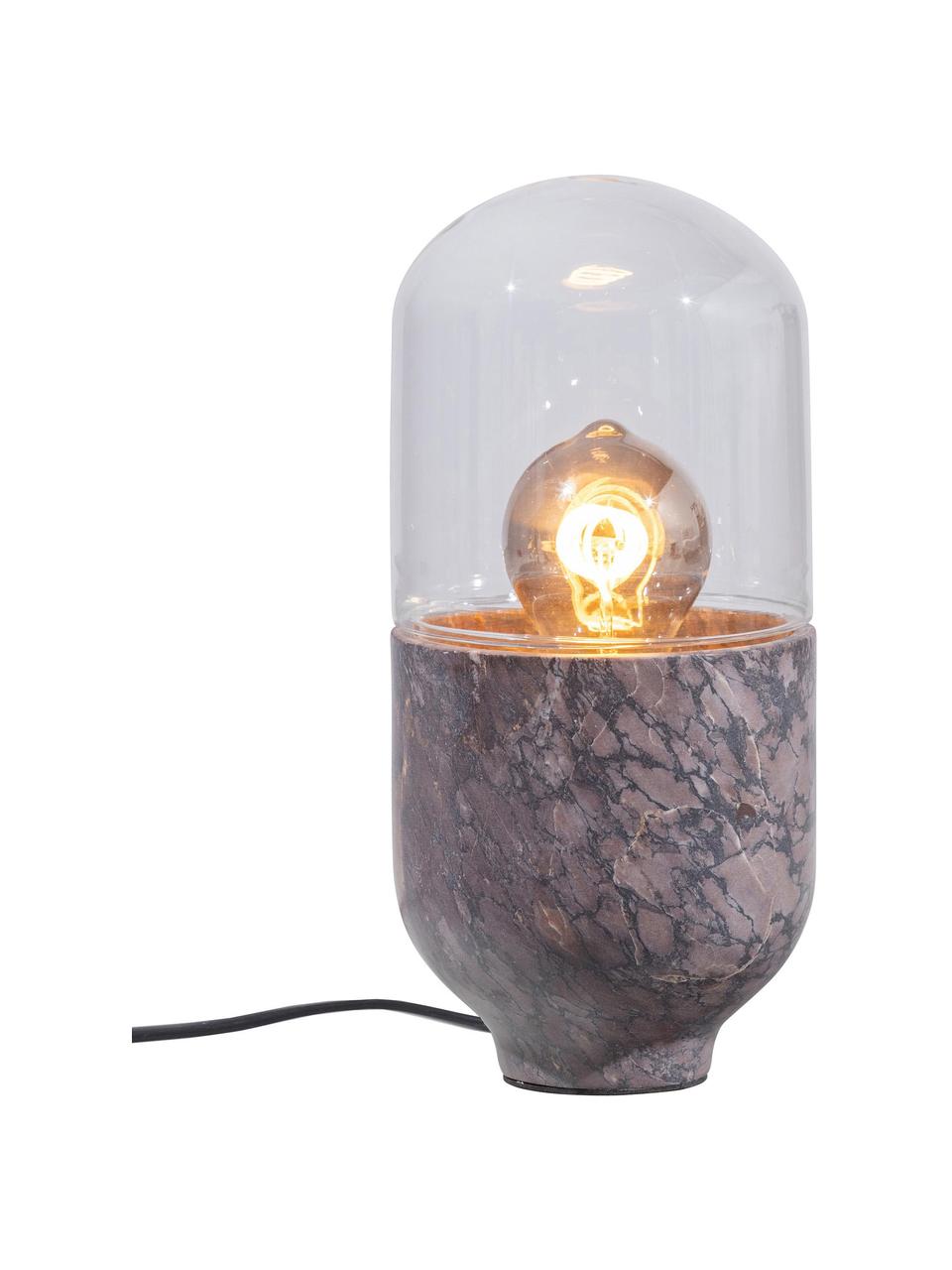 Malá stolní lampa z mramoru Asel, Transparentní, taupe, mramorovaná, Ø 11 cm, V 26 cm