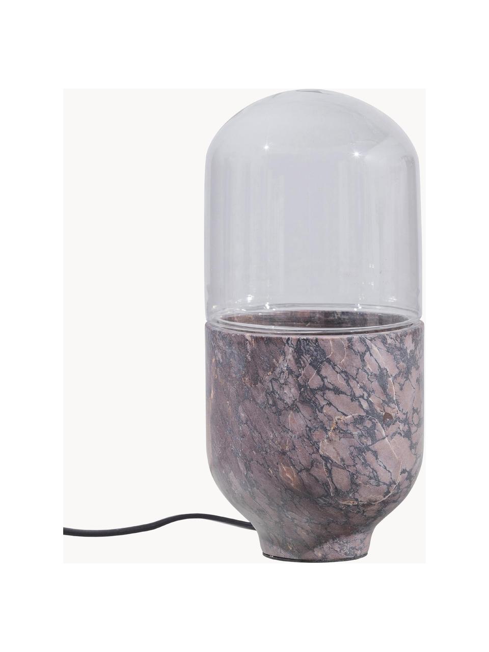 Kleine Tischlampe Asel aus Marmor, Lampenschirm: Glas, Lampenfuß: Marmor, Transparent, Taupe, marmoriert, Ø 11 x H 26 cm