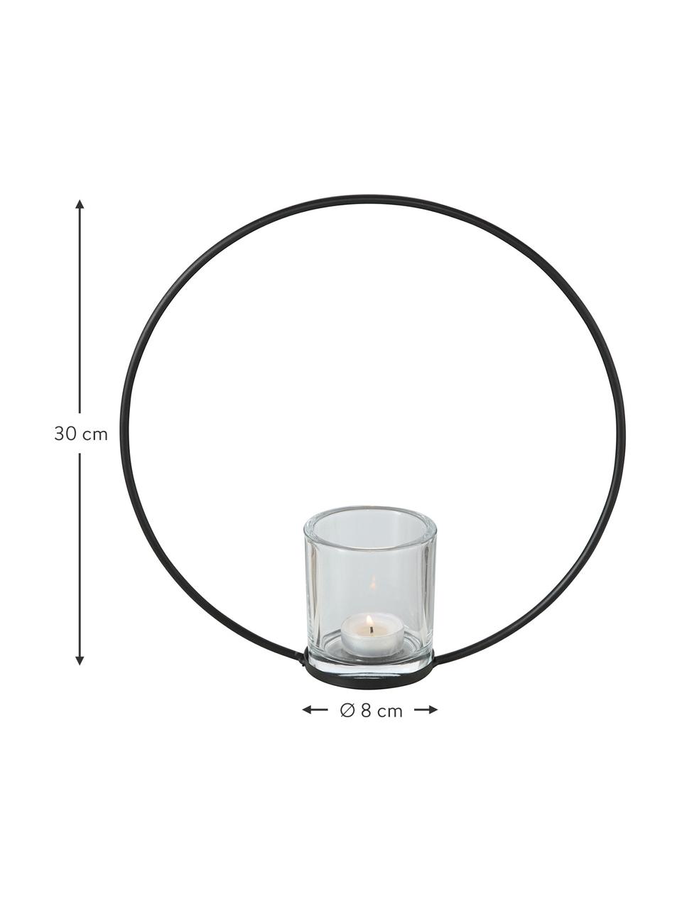 Großer Teelichthalter Rumba, Gestell: Metall, beschichtet, Windlicht: Glas, Schwarz, Ø 30 x T 8 cm