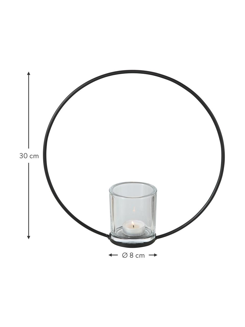 Grote waxinelichthouder Rumba, Frame: gecoat metaal, Windlicht: glas, Zwart, Ø 30 x D 8 cm