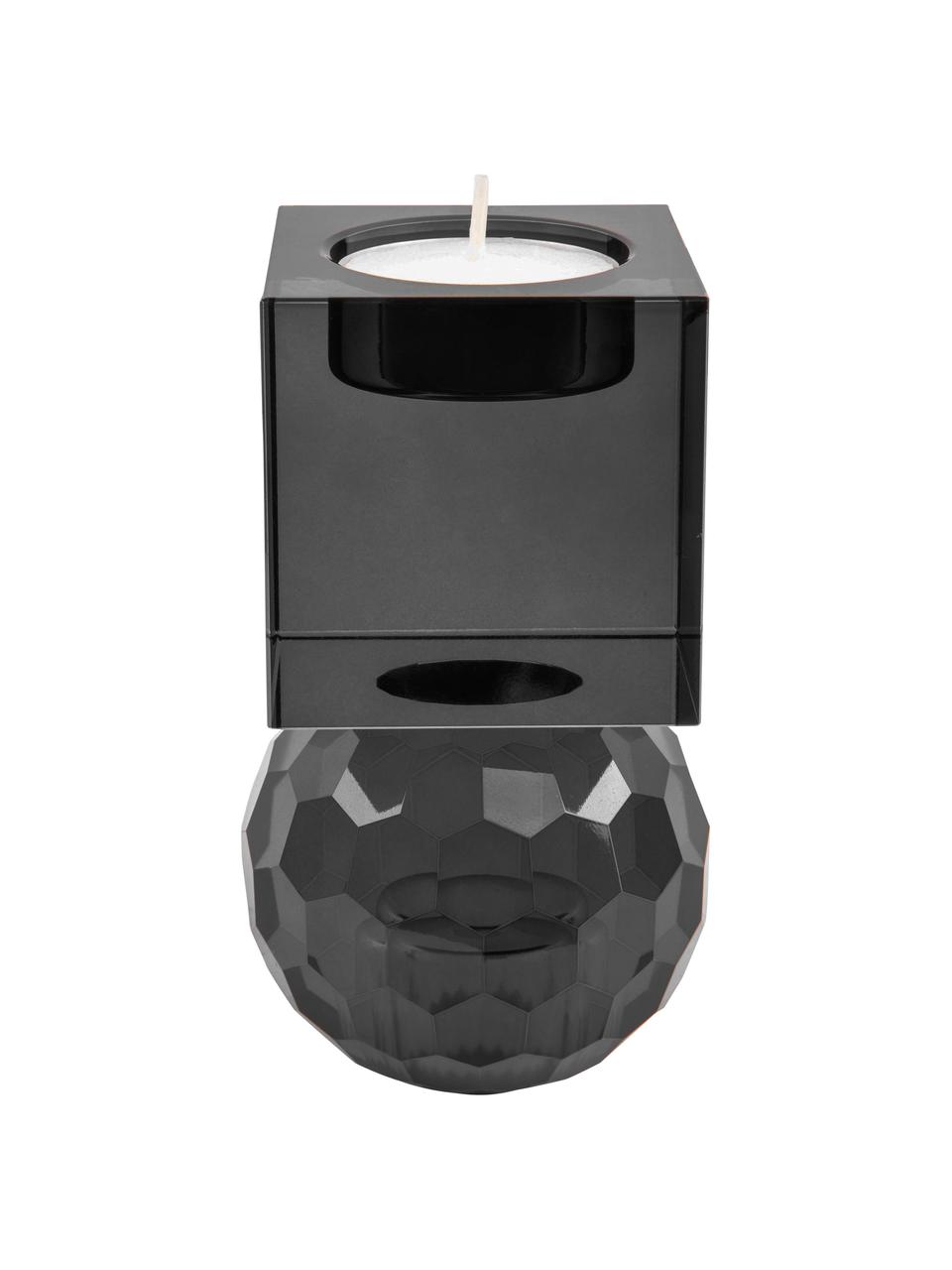 Dwustronny świecznik na świece stożkowe i tealighty Crystal, Szkło, Szary, S 6 x W 13 cm