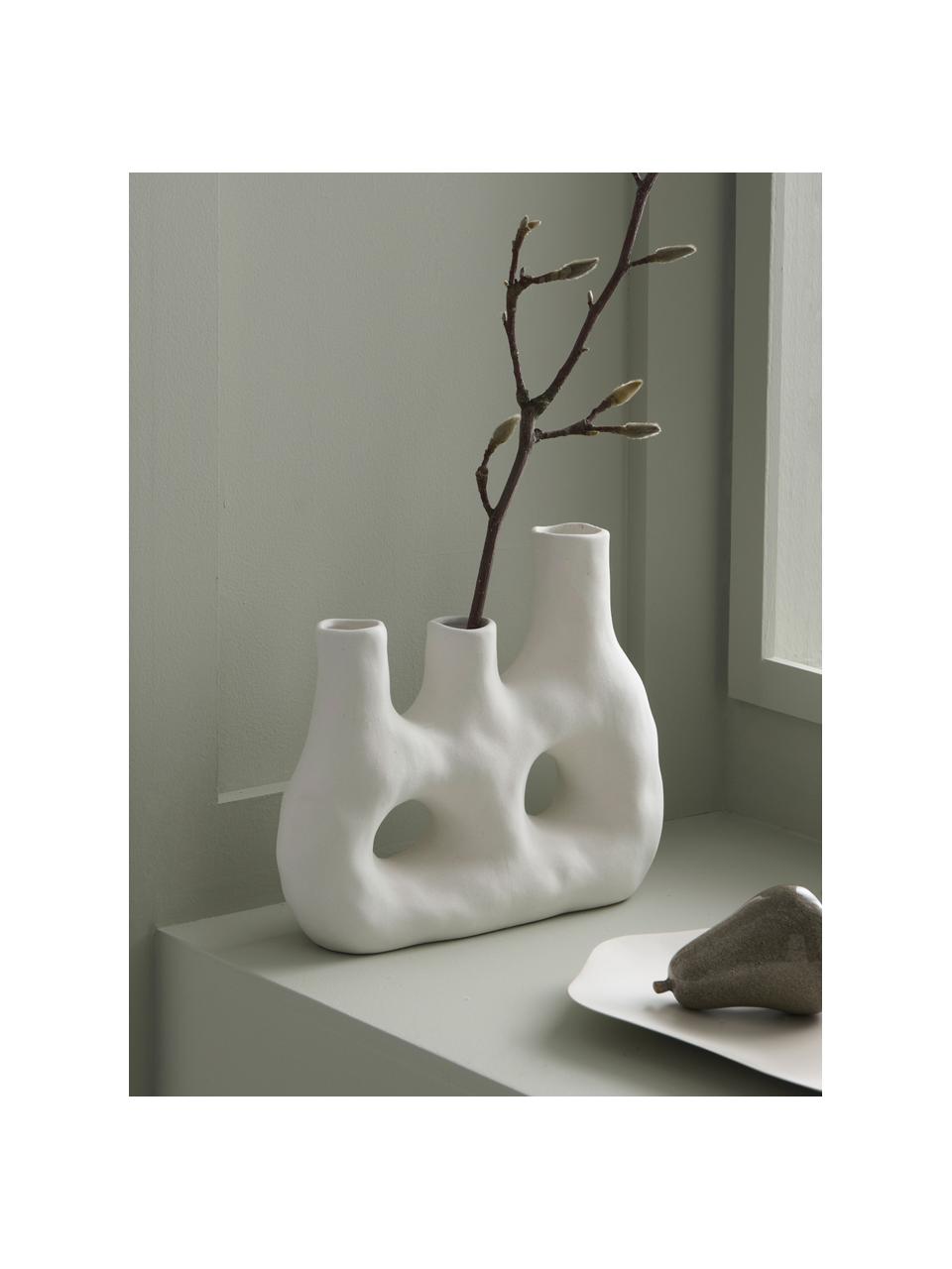 Vaso di design con tre aperture Triple, Porcellana, Bianco, Larg. 26 x Alt. 23 cm