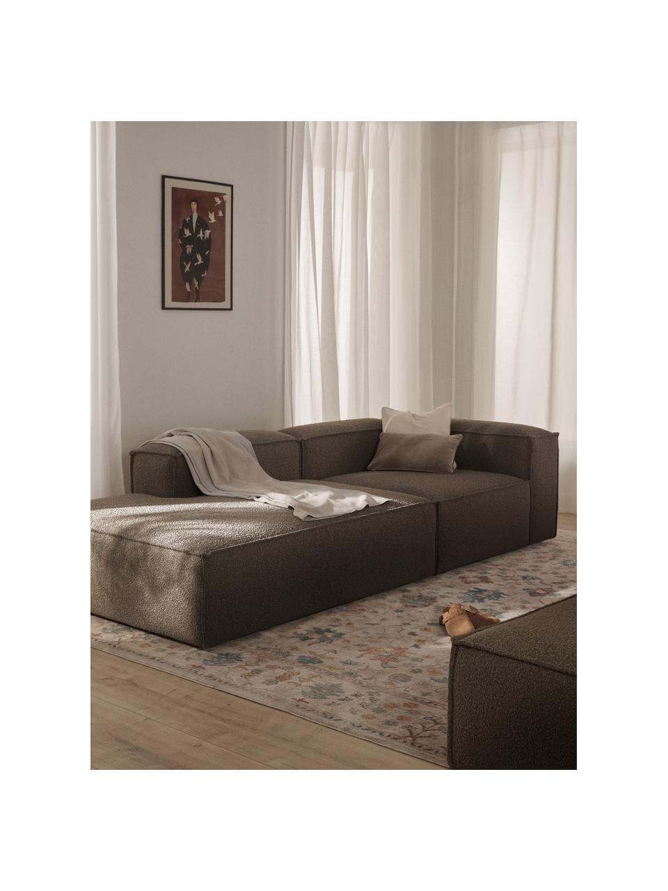 Modulare Ottomane Lennon aus Bouclé, Bezug: Bouclé (100 % Polyester) , Gestell: Massives Kiefernholz FSC-, Bouclé Greige, B 269 x T 119 cm, Rückenlehne rechts