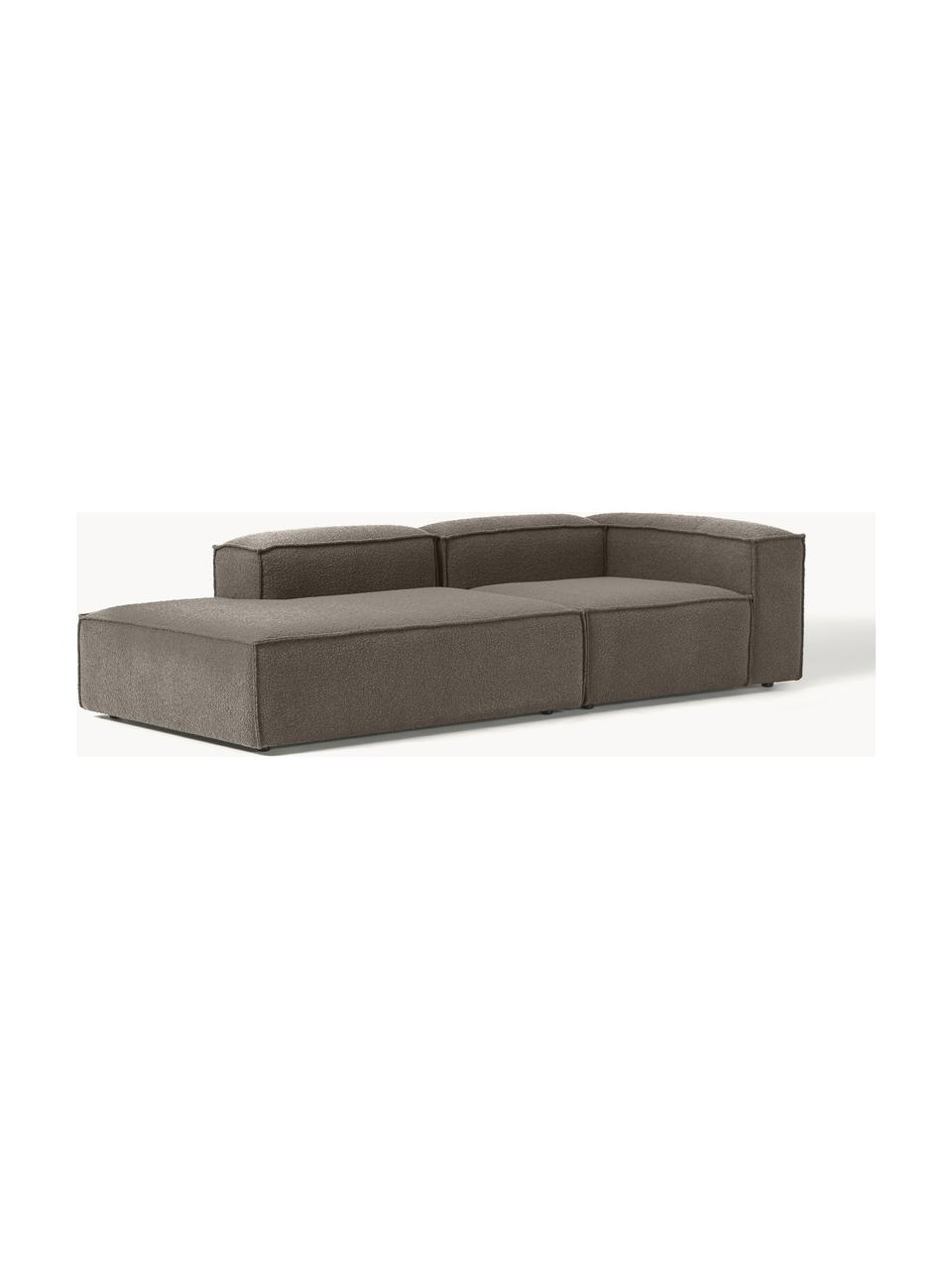 Chaise longue componibile in bouclé Lennon, Rivestimento: bouclé (100% poliestere) , Struttura: legno di pino massiccio c, Piedini: plastica, Bouclé greige, Larg. 269 x Prof. 119 cm, schienale a destra